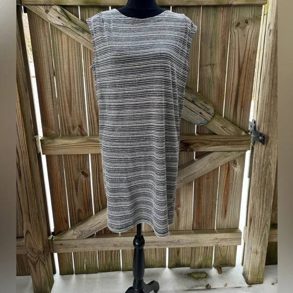 Ann Taylor Loft Gray & Black Stripe Sleeveless Linen Blend Dress Size M